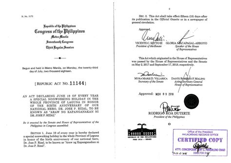 Republic Act No. 11144 Declaring June 19 of Every Year a Special .